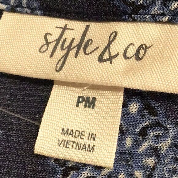 Style & Co. Navy Blue Medallion Print Peasant Boho Blouse - Picture 14 of 15